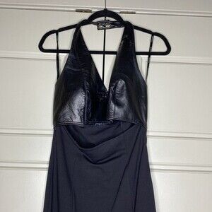 Marciano Black Leather Halter Sheath Cut Out Midi Dress 8